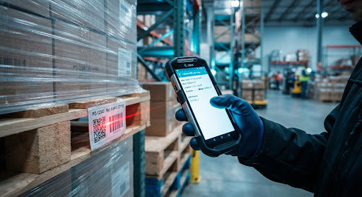 Warehouse professional scanning a barcode using the Chiefex GRN mobile interface